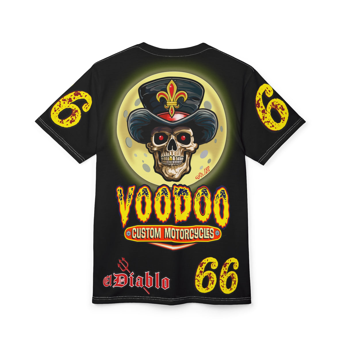Voodoo Custom Motorcycles Black HiViz Tee, Edgy Graphic Shirt, Motorcycle Apparel, Skull T-Shirt, Perfect for Bikers