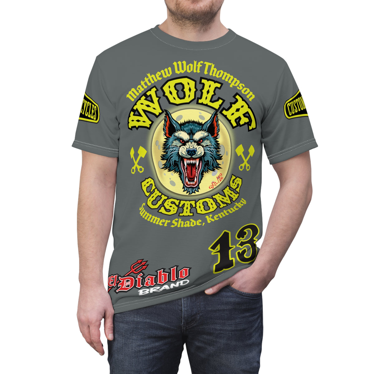 SRT MWT Wolf Customs 13 HiViZ Lumina Graphics -- Super Riding Tee — Retro Motorcycle Club Shirt, The Best Biker Riding Tee EVER !!!