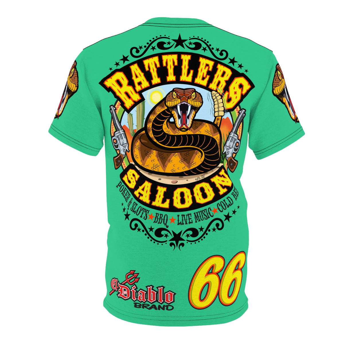Rattlers Saloon Snake Logo Tee — Vintage Biker 66 Graphic Shirt