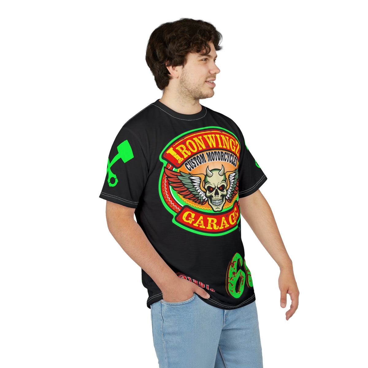 Iron Wingz Custom Motorcycles Super Tee - Badazz Harley Riding HiViz Tee