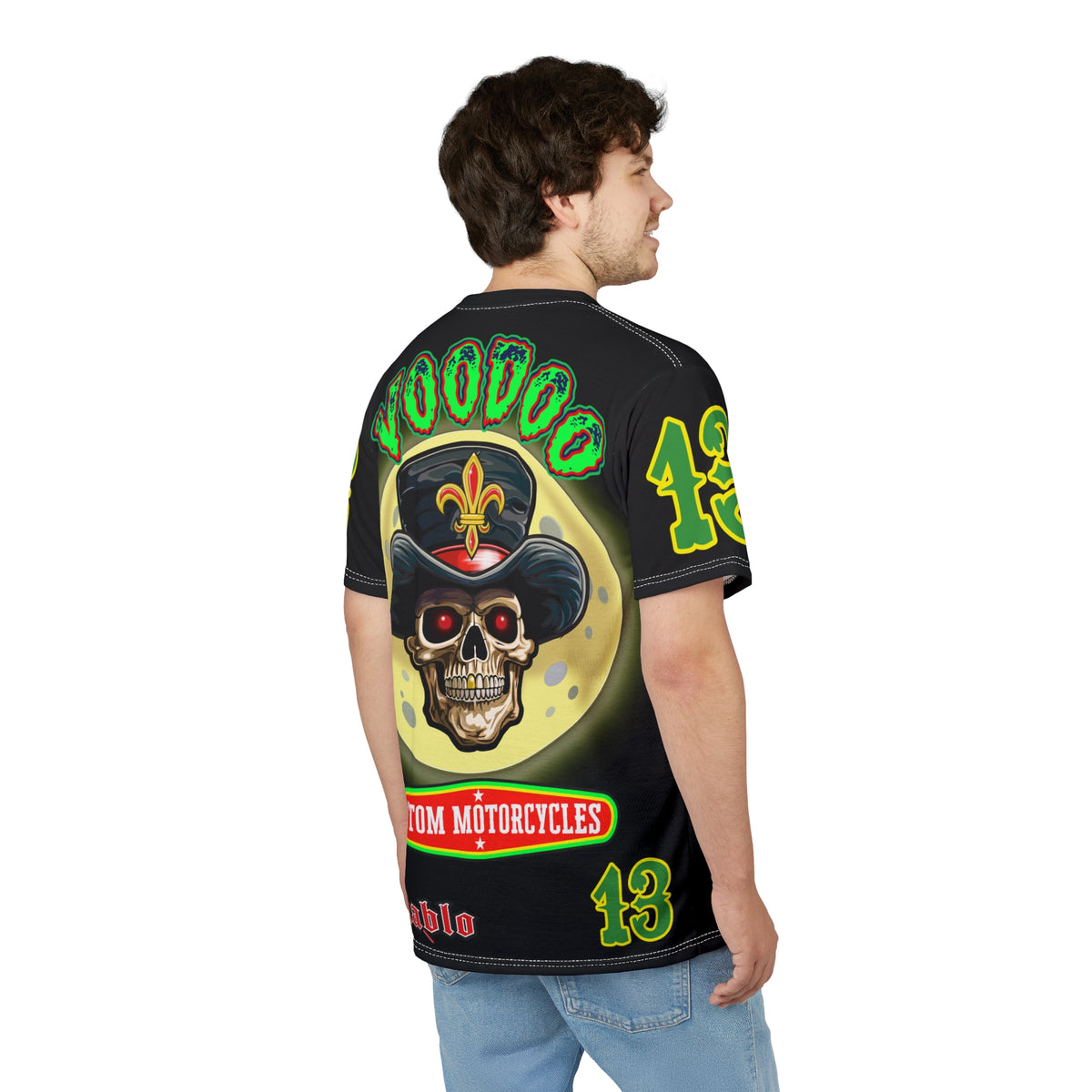 Voodoo Skull Motorcycle HiViz Super Tee, Unique High Colour Graphics Tee, Custom HiViZ Apparel