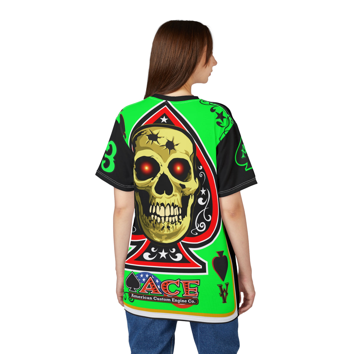 American Custom Engines ACE - Super HiViz Ace of Spades Lumina Green Back  EXTRA LARGE HiViz  Graphics