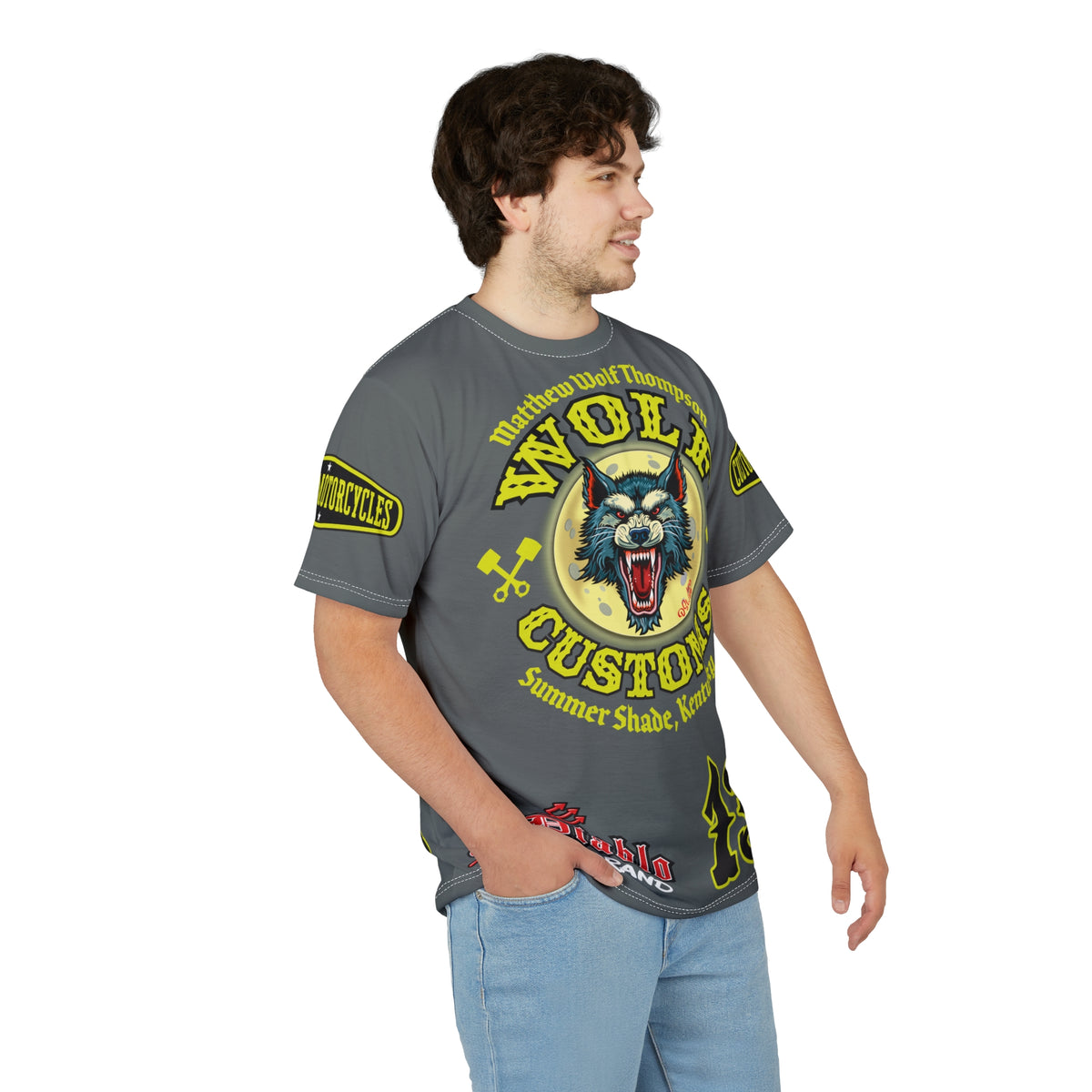 SRT MWT Wolf Customs 13 HiViZ Lumina Graphics -- Super Riding Tee — Retro Motorcycle Club Shirt, The Best Biker Riding Tee EVER !!!