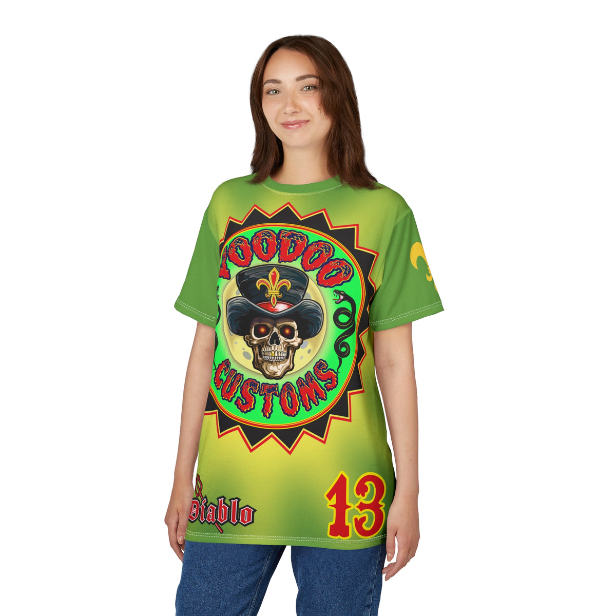 Voodoo Custom Motorcycles Unisex Tee - Edgy Tie Dye Skull Design for Bikers