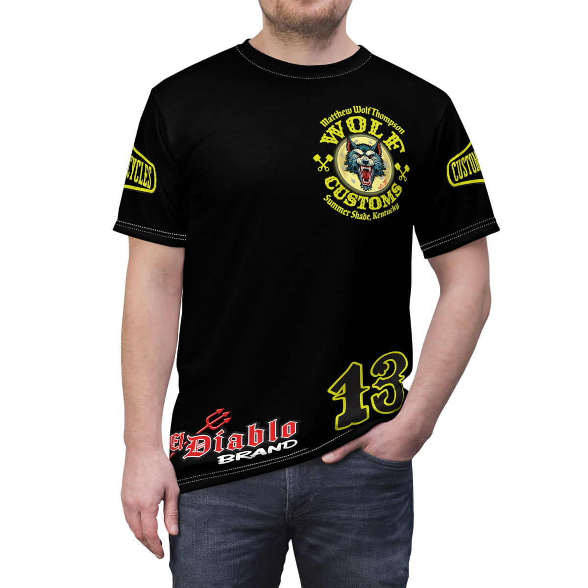 SRT MWT Wolf Customs 13 Black Beauty Graphics -- Super Riding Tee — Retro Motorcycle Club Shirt, The Best Biker Riding Tee EVER !!!