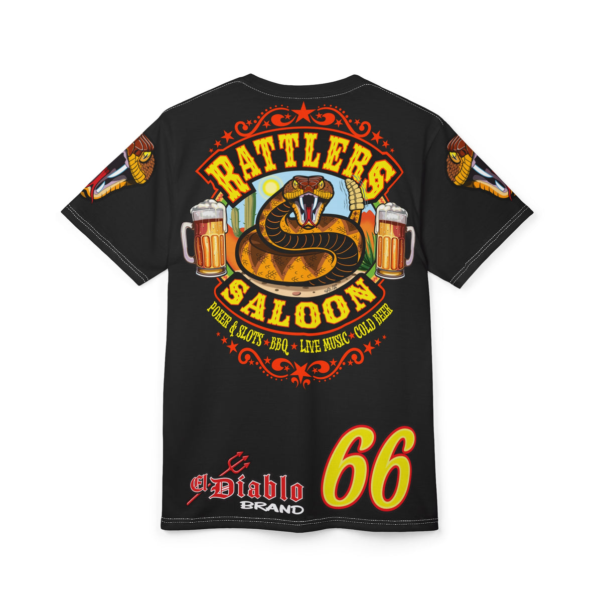 Rattlers Saloon Snake Logo Tee — Vintage Biker 66 Graphic Shirt
