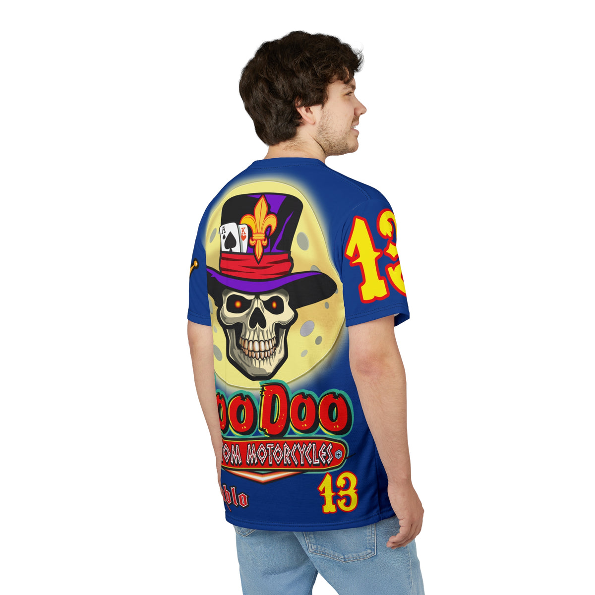 VooDoo Custom Motorcycles Midnight Blue HiViz Graphics Biker Tee
