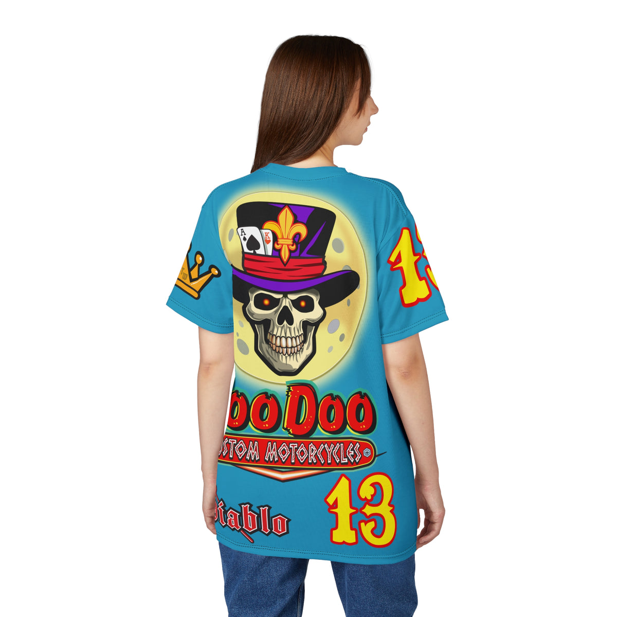 VooDoo Custom Motorcycles Electric Blue HiViz Unisex Graphic Biker Tee