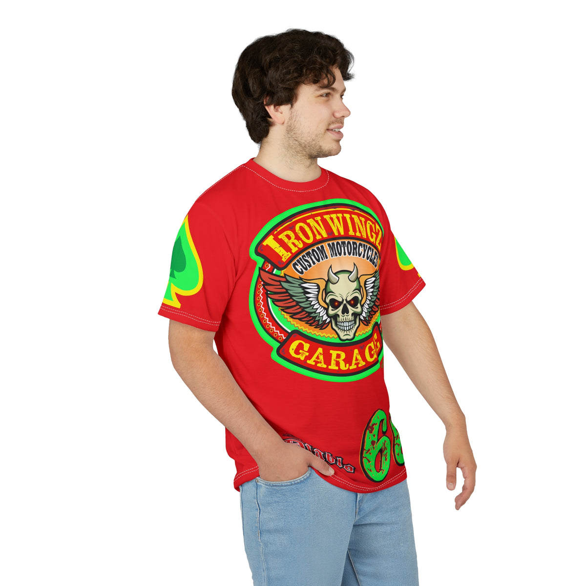 Iron Wingz Custom Motorcycle Skull Super Tee - Badazz Harley Riding HiViz Tee