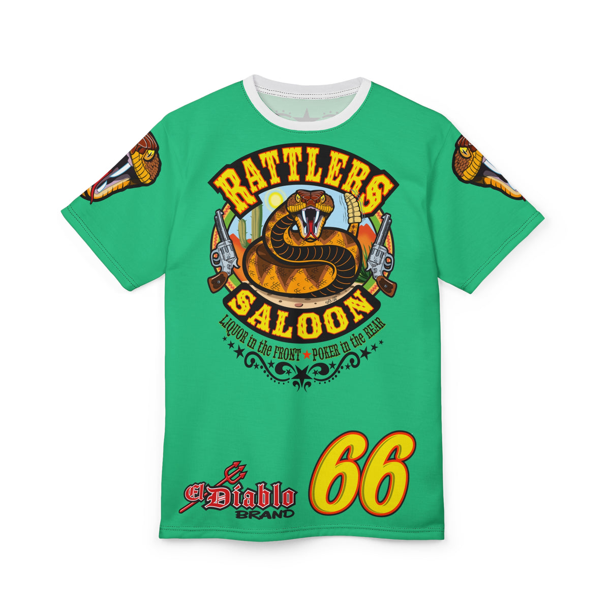 Rattlers Saloon Snake Logo Tee — Vintage Biker 66 Graphic Shirt