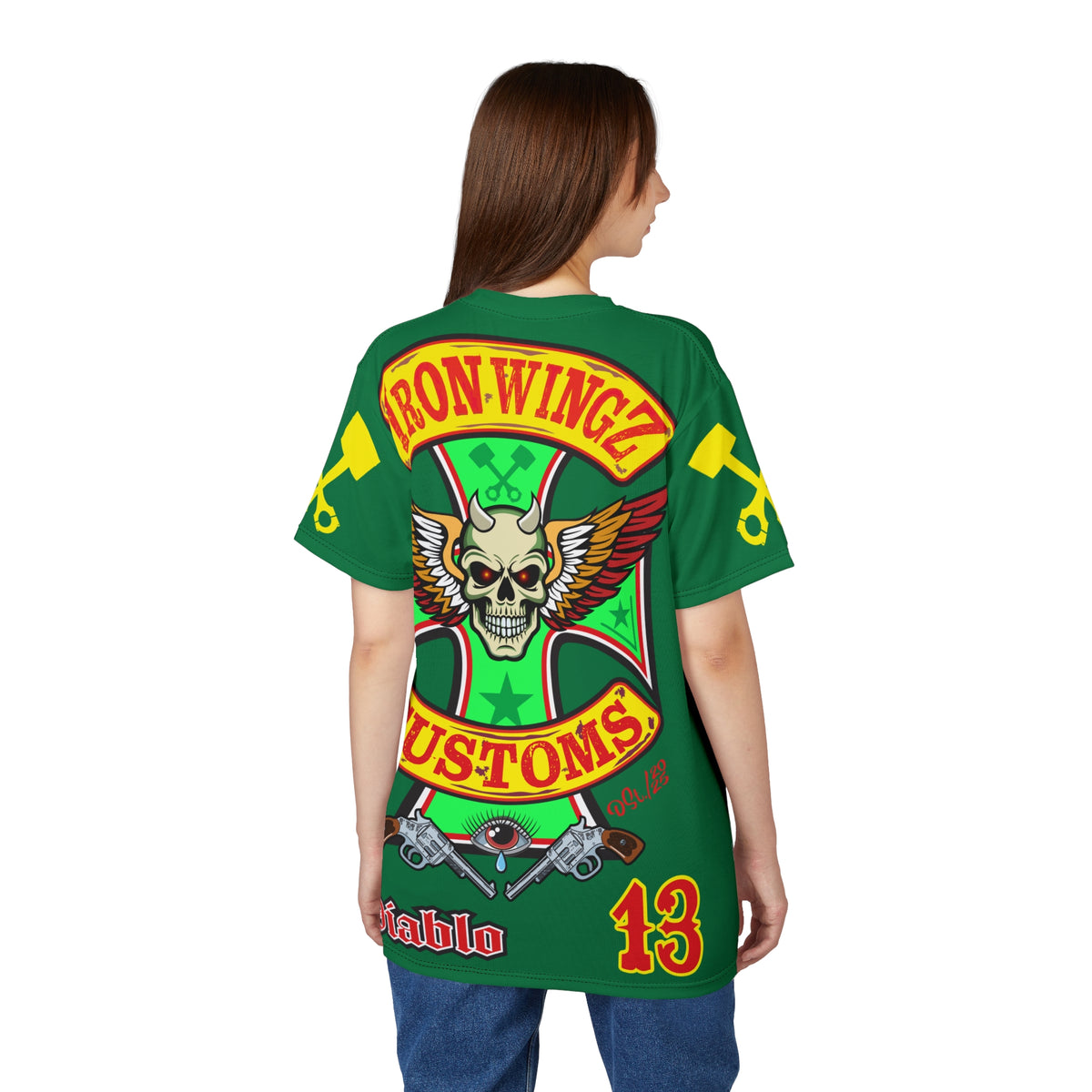 Iron WingZ Customs HIviz Graphic Super Tee, Edgy Streetwear, Customized Apparel, Gift for Bikers