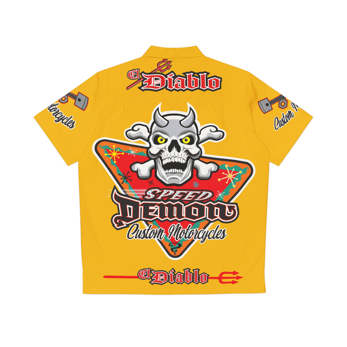 Big Bopper Speed Demon Custom Motorcycles Men's Hawaiian Shirt  - Super Nice Custom Riding Shirt for Big Men - Sizes to 5XL