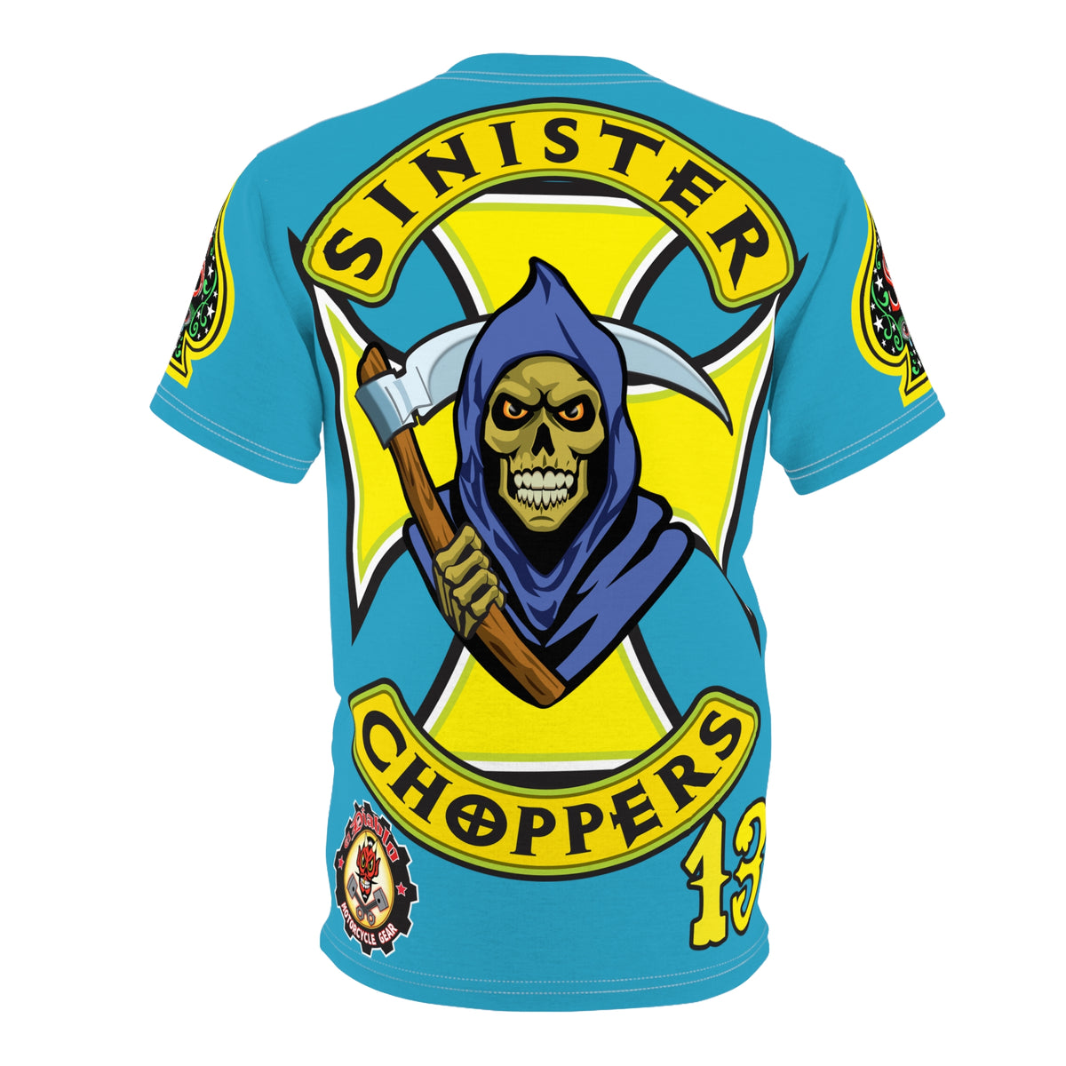 Sinister Choppers Customs - Electric Blue HiViZ Motorcycle Reaper Super Tee - High Performance Riding Wear