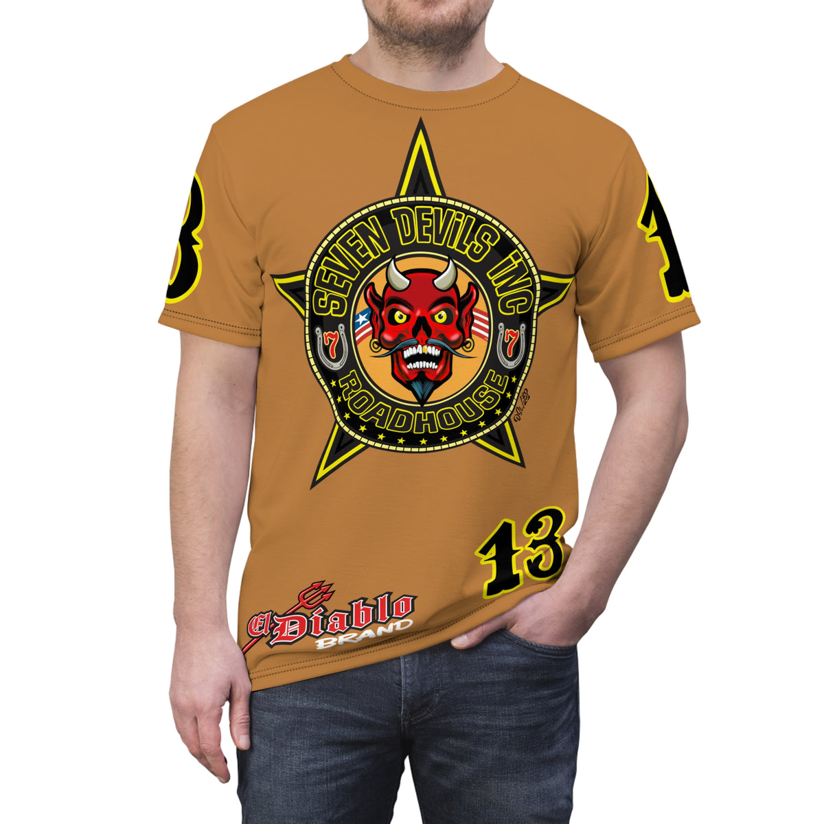 Seven Devils Inc. Roadhouse Black on Black Super Tee — Extreme Edgy Graphics - Bad Attitude Custom Biker Riding Gear