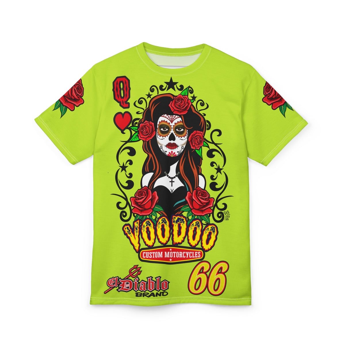 VERY Special HIVIZ Voodoo Custom Motorcycles Tee — Queen of Hearts Super Tee Graphic Shirt