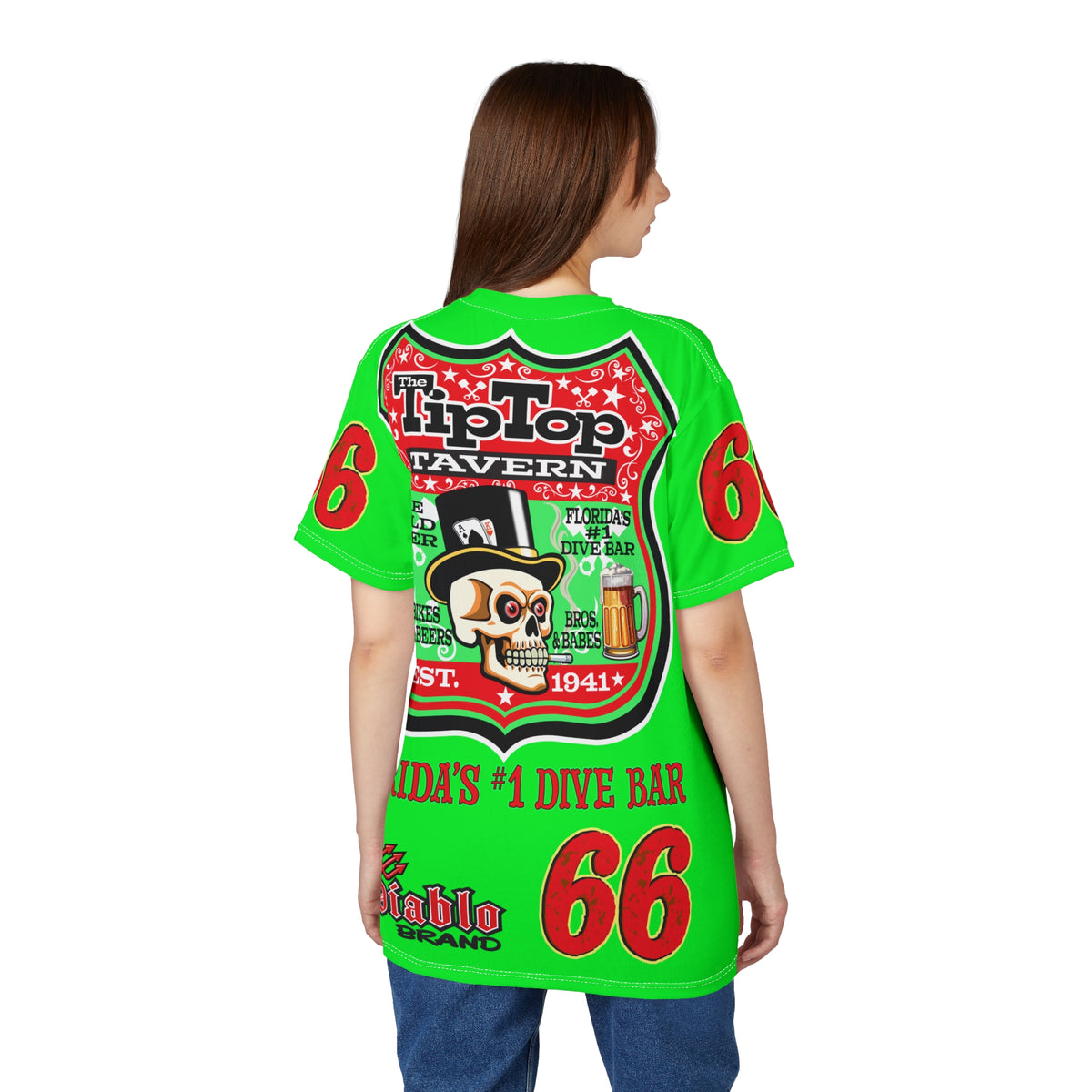 VERY SPECIAL Tip Top Tavern Dive Bar -HiViZ Lumina Green Super Riding Tee (*Limited Edition) - Florida's Best Dive Bar, Bikes Beers Babes & Bros. - Honouring Biker Bars