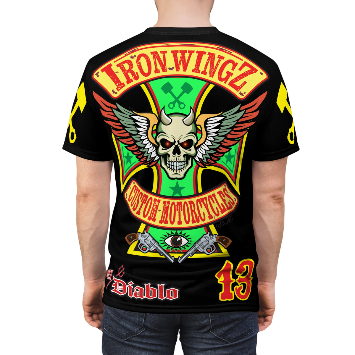 Iron WingZ Customs HIviz Graphic Super Tee, Edgy Streetwear, Customized Apparel, Gift for Bikers