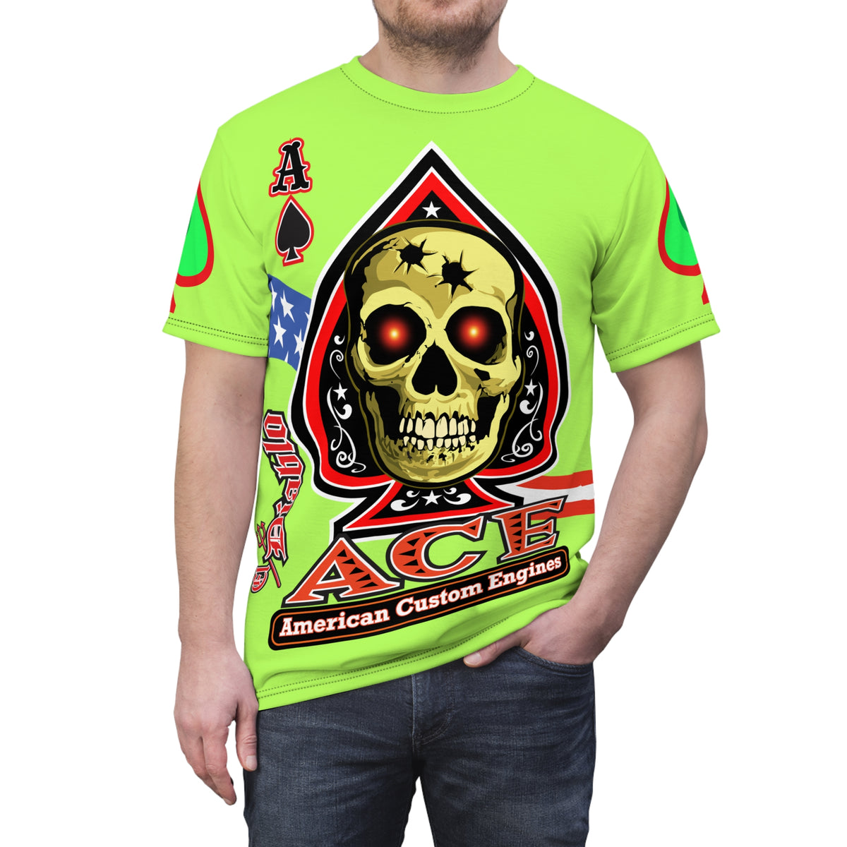 American Custom Engines ACE - Very Special Lumina Green  Ace of Spades Death Card High visibility Graphics
