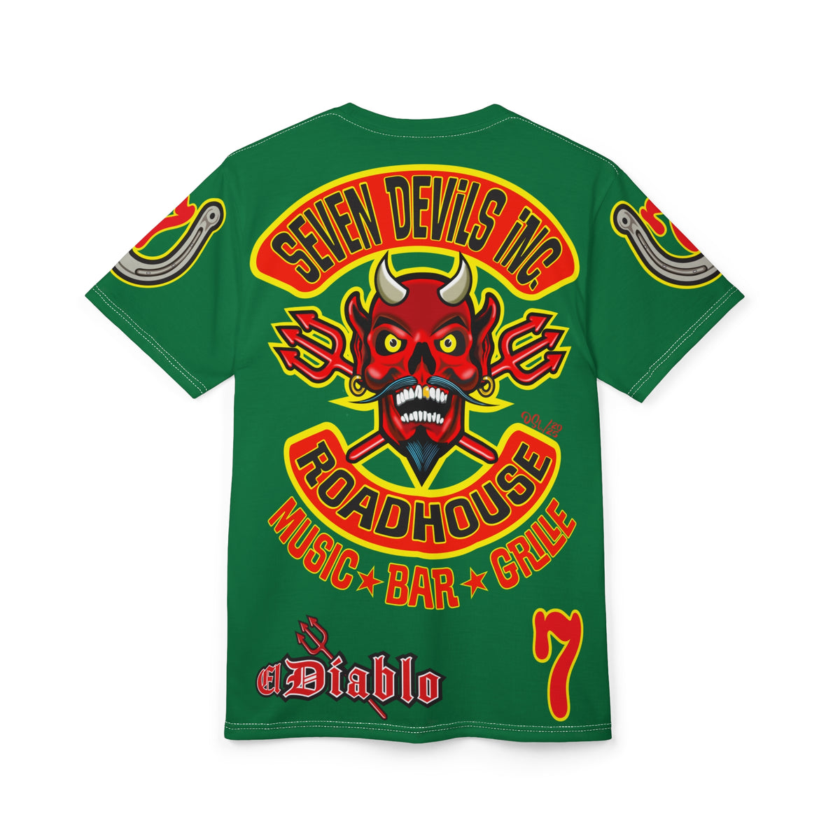 Seven Devils Inc. Roadhouse  Graphic Tee - Custom Motorcycle Riding Super Tee, Edgy Streetwear Perfect Fit & Comfort Biker Wear
