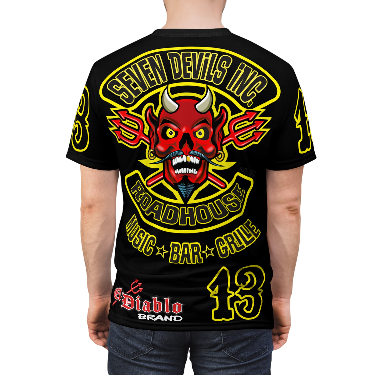 Seven Devils Inc. Roadhouse Black on Black Super Tee — Extreme Edgy Graphics - Bad Attitude Custom Biker Riding Gear