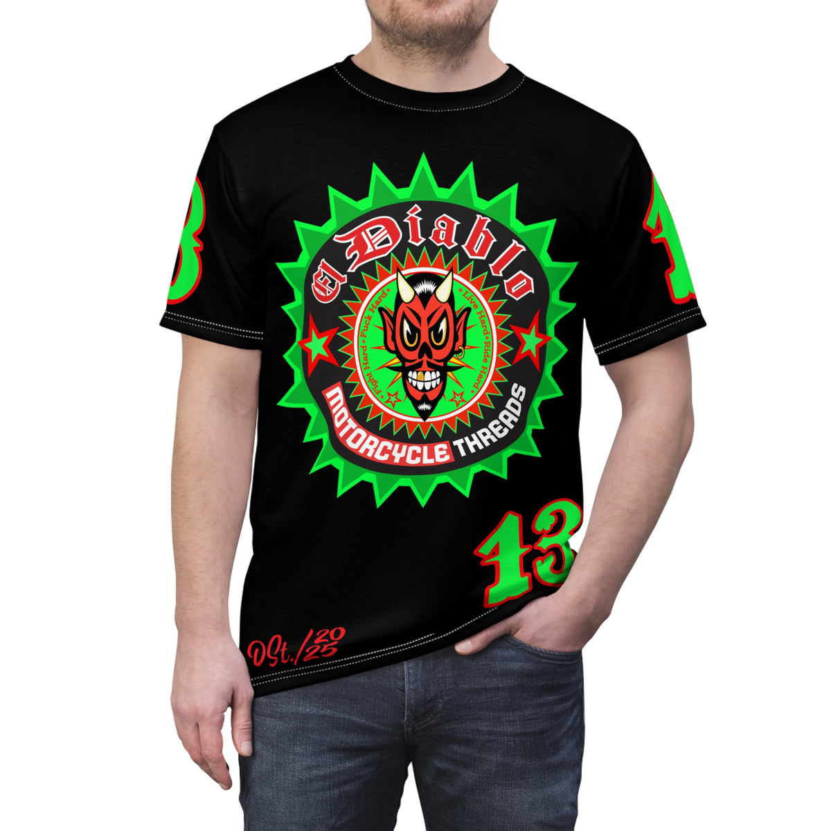 El Diablo Night Ryder HiViz Super Tee, Huge HiViz Back Graphic, See & be seen !!!