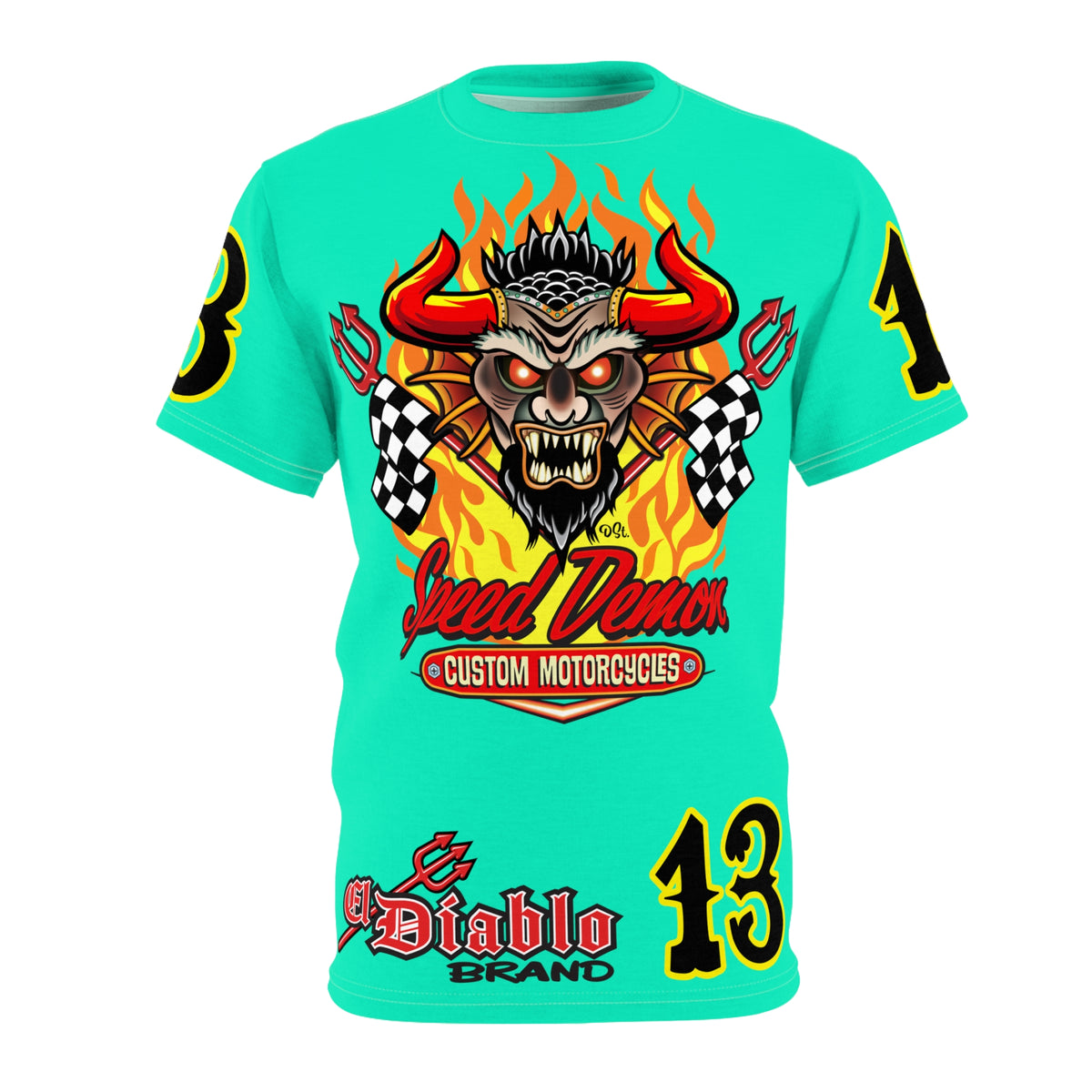 Speed Demon Customs Teal HiViZ Super Tee — Extreme Edgy Graphics - Bad Attitude Custom Biker Riding Gear