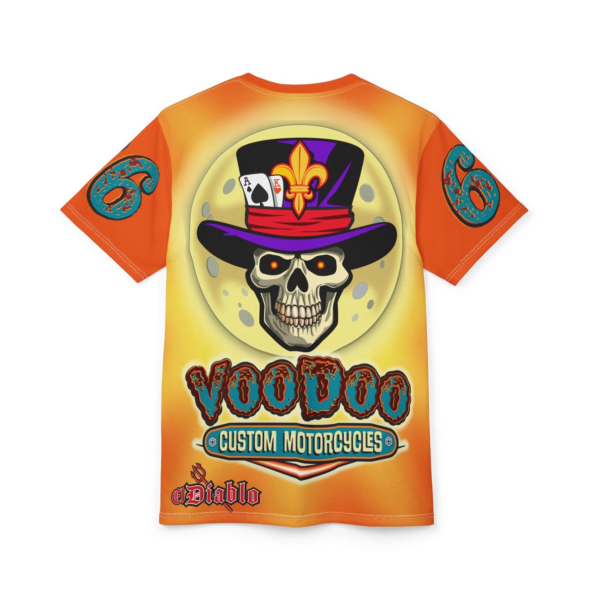 VooDoo Customs Tie Dye Orange Blast HiViz Graphic Tee – Unisex- Edgy Style for Bikers