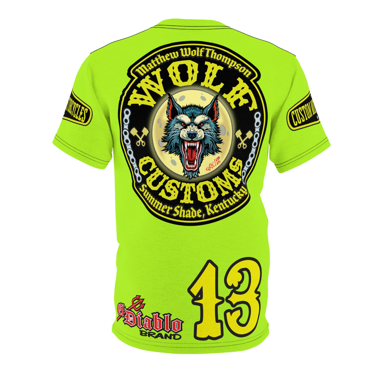 VERY SPECIAL MWT Wolf Customs Lumina Green XL HiViZ Graphics Super Tee —  The Best Biker Riding Tee EVER !!!