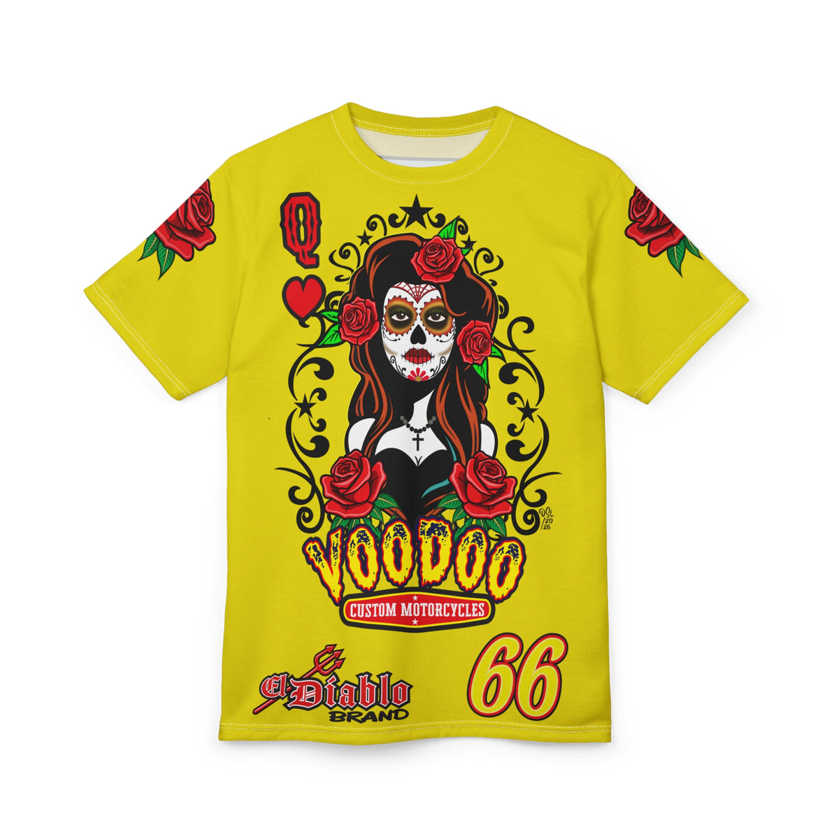 VERY Special HIVIZ Voodoo Custom Motorcycles Tee — Queen of Hearts Graphics - Super Riding Tee