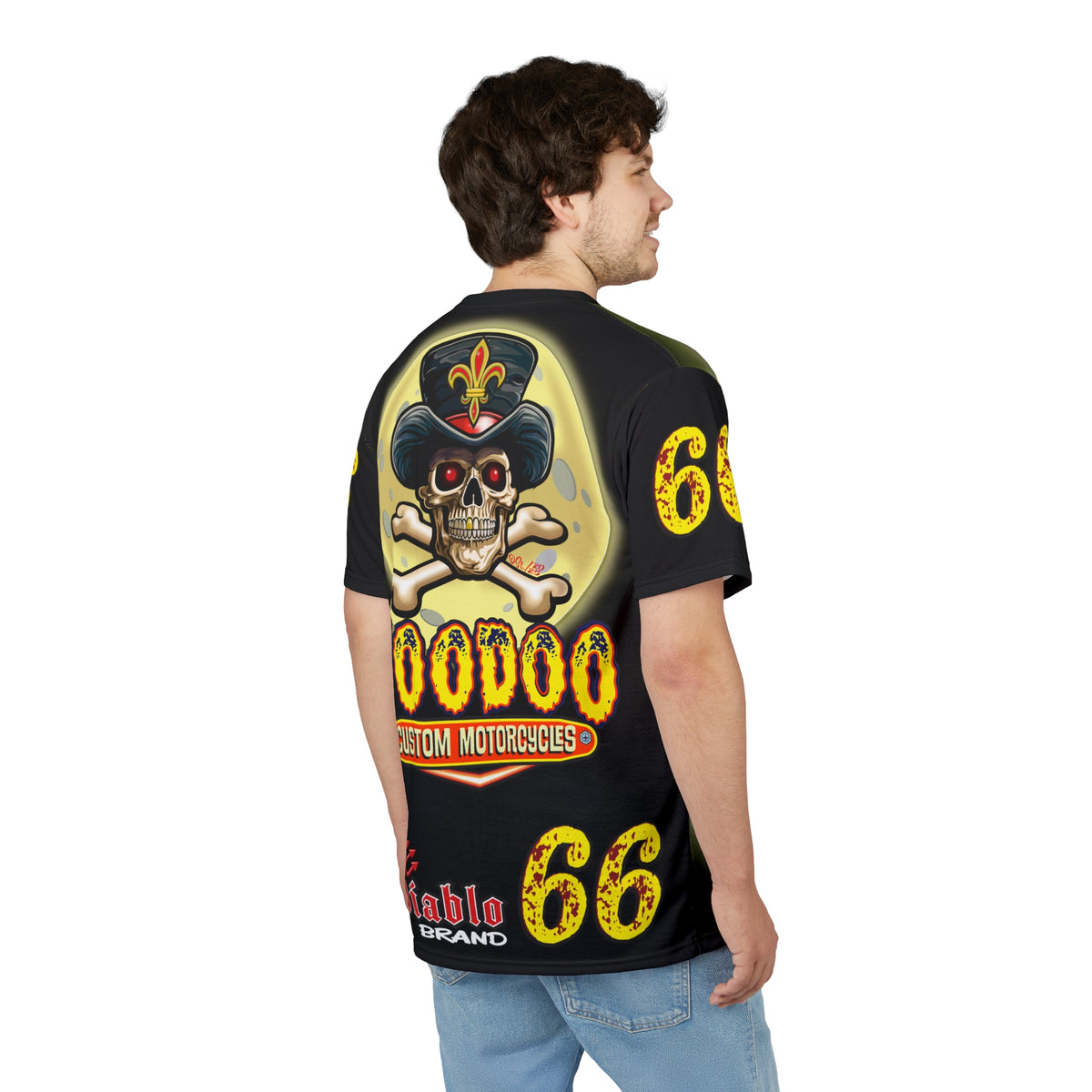 Voodoo Custom Motorcycles Black Magic XL HiViz Graphics Tee, Edgy Graphic Biker Shirt
