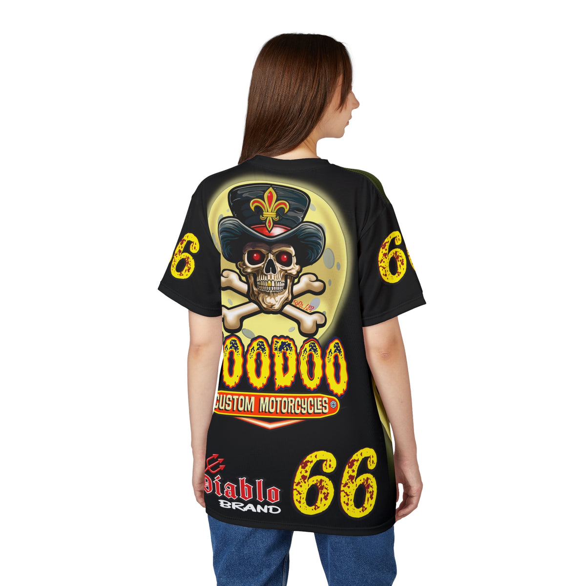 Voodoo Custom Motorcycles Black Magic XL HiViz Graphics Tee, Edgy Graphic Biker Shirt