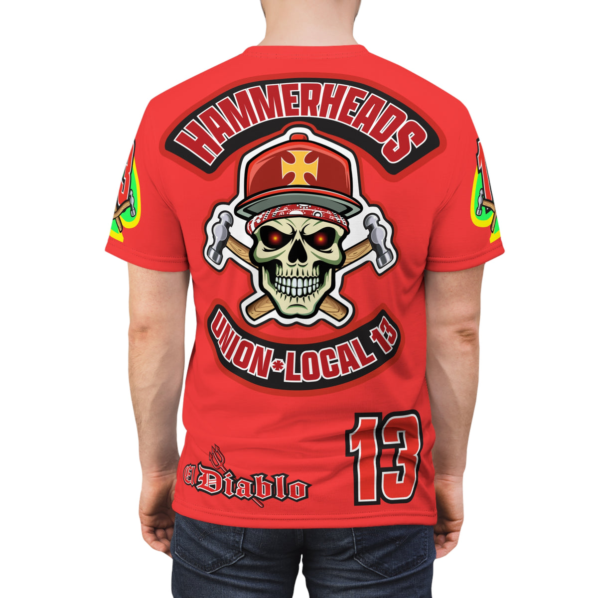 Very Special Hammerheads Union Local 13 - GIANT GRAPHICS !!!!!! - Custom HiViz Motorcycle Riding Tee Shirt _ Super Comfort and Fit