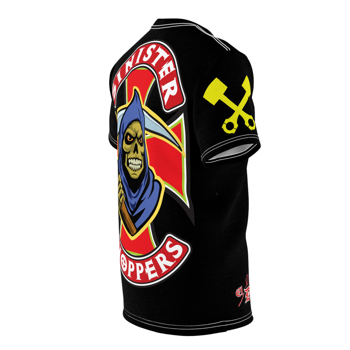 Sinister Choppers HiViz Reaper Riding Super t Shirt - Large stunning High Visibility Bach Patch with Vivid Colors