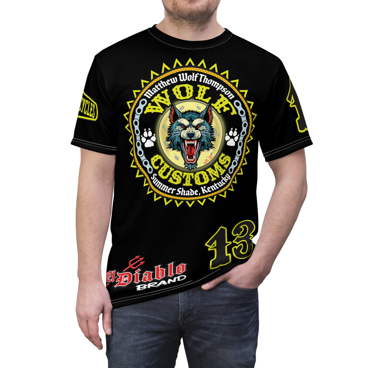 MWT Wolf Customs 13 Black Graphic Super Tee — Retro Motorcycle Club Shirt, The Best Biker Riding Tee EVER !!!