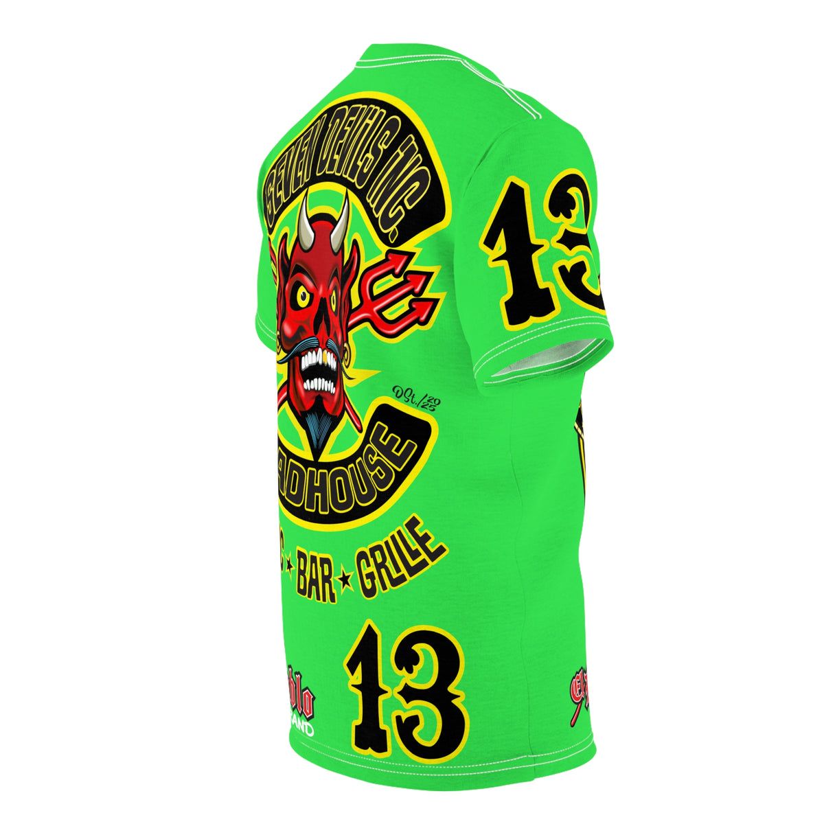 Very Special Seven Devils Inc. Roadhouse HiViZ Super Tee — Extreme Edgy Graphics - Bad Attitude Custom Biker Riding Gear