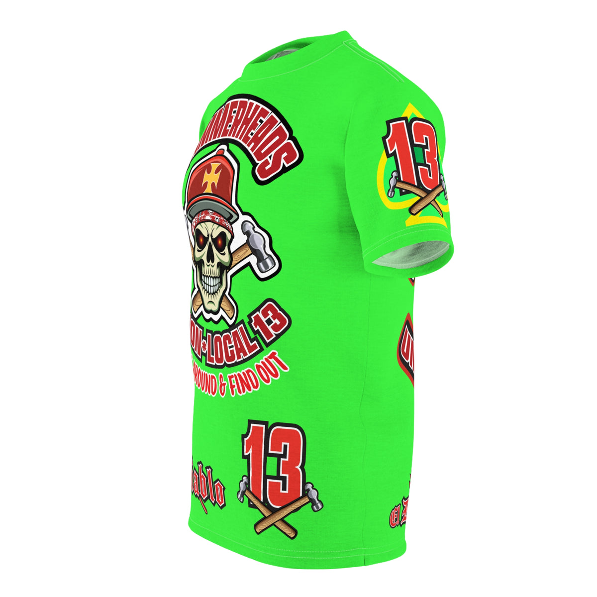 Very Special Hammerheads Union Local 13 - GIANT GRAPHICS !!!!!! - Custom HiViz Motorcycle Riding Tee Shirt _ Super Comfort and Fit