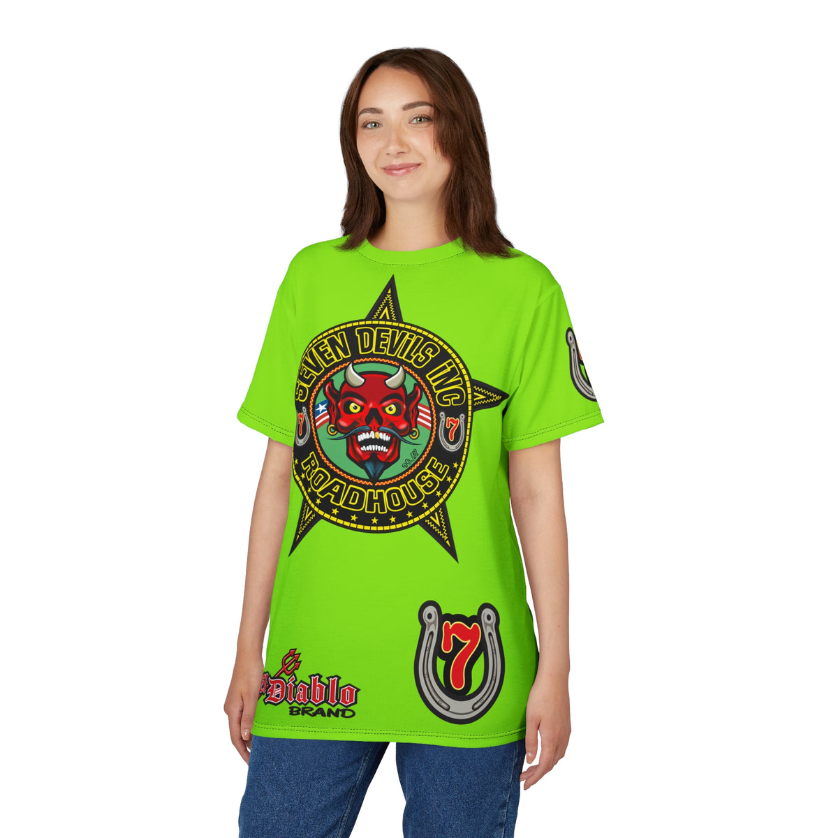 Very Special Seven Devils Road House (BLACK STAR HIVIZ LIMITED EDITION) Custom Super Riding Tee - Retro Devil Style Graphic Style