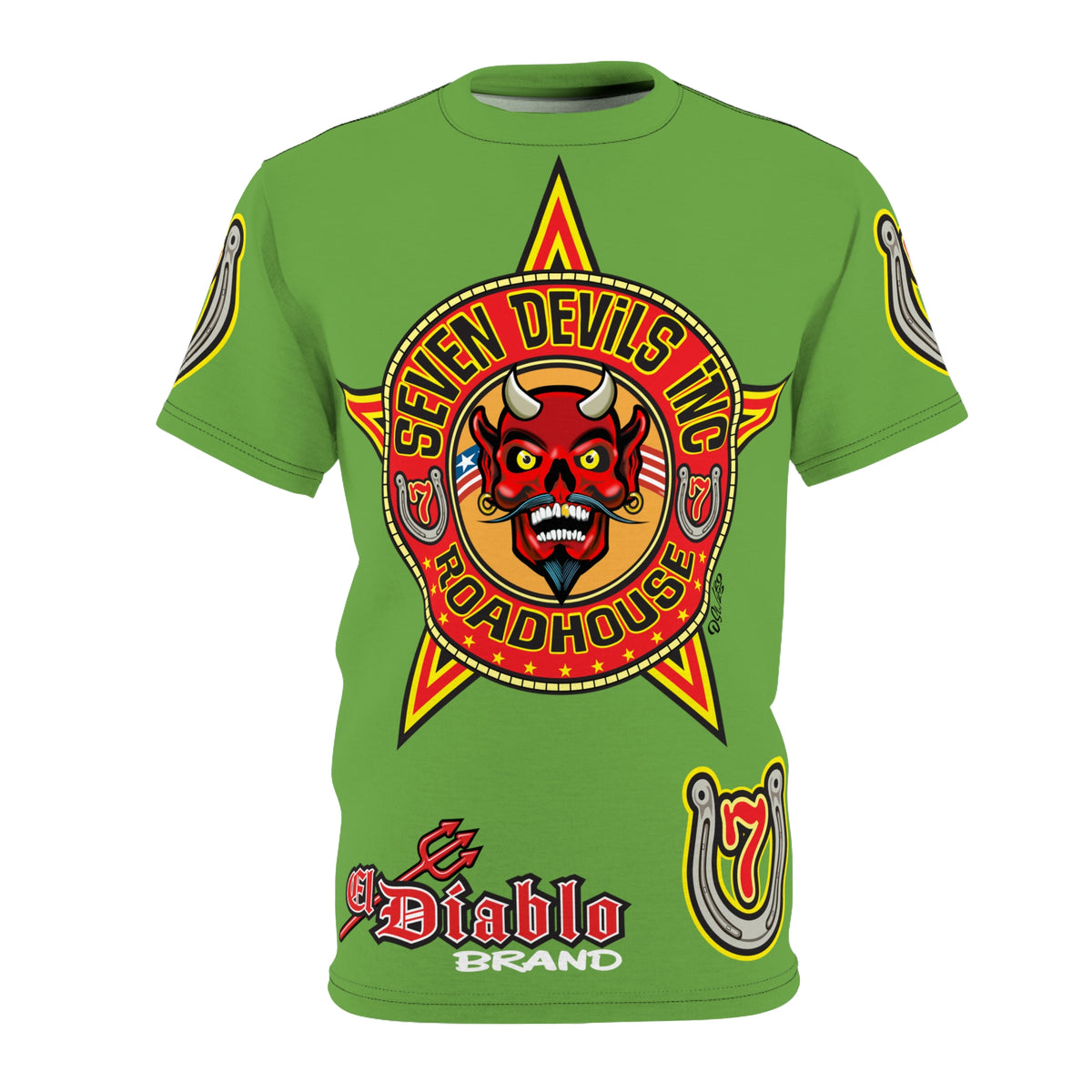 Seven Devils Inc. Roadhouse Electric Blue HiViz Design Super Tee, Edgy Biker Shirt, Special Motorcycle Riding Gear, Seven Devils Inc.