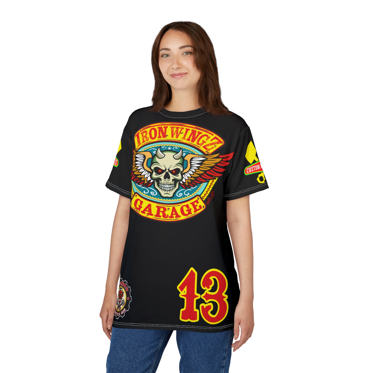 Iron WingZ Customs HIviz Graphic Super Tee, Edgy Streetwear, Customized Apparel, Gift for Bikers