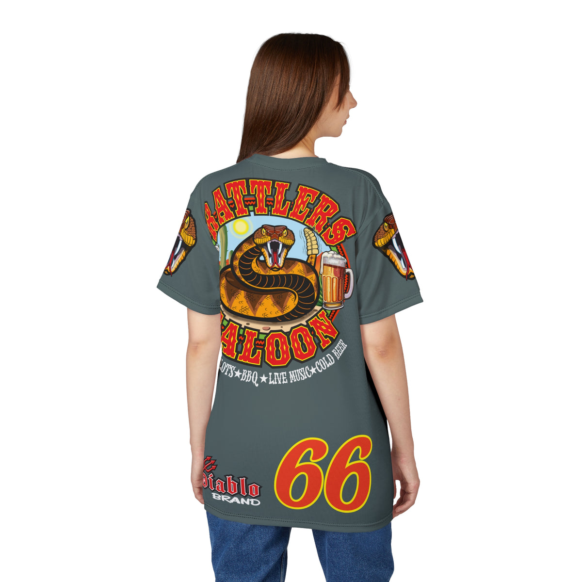Rattlers Saloon  GREASY GREY SUPER TEE — Vintage Biker 66 Graphic Shirt
