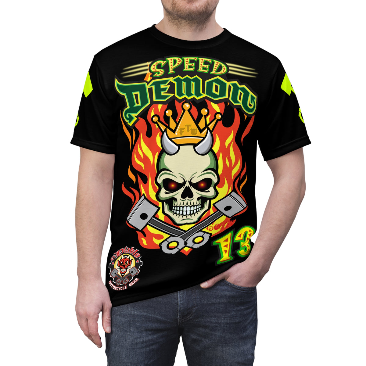 Speed Demon Hellfire HiViz Super Tee - THE Perfect Motorcycle Riding Tee - High Comfort & Perfect Fit Super Tee