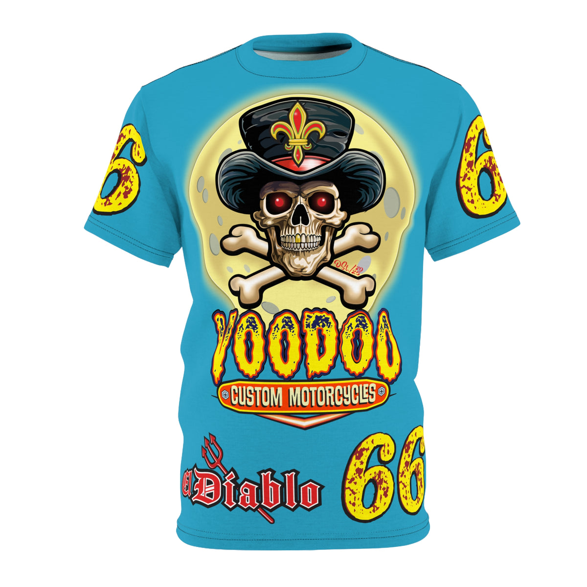 Voodoo Custom Motorcycles Electric Blue Unisex HiViz Tee, Edgy Graphic Shirt, Motorcycle Apparel, Skull T-Shirt, Perfect for Bikers