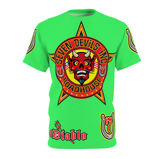 Very Special Seven Devils Inc. Roadhouse HiViZ Graphic Tee - Custom Motorcycle Riding Super Tee, Edgy Streetwear Perfect Fit & Comfort Biker Wear