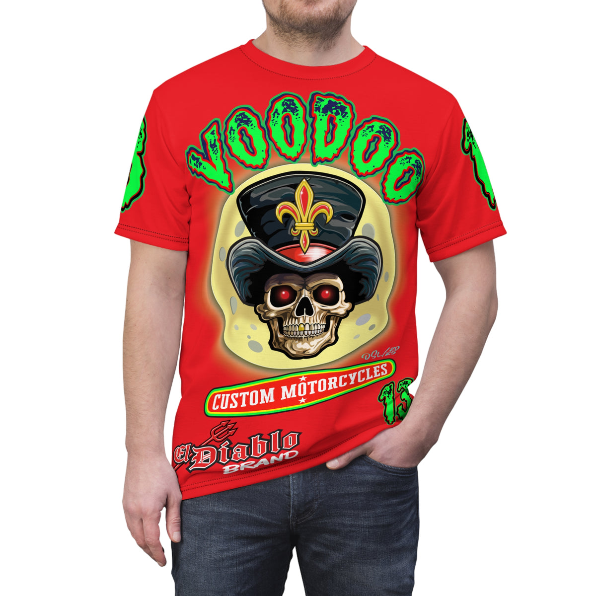 Voodoo Custom Motorcycles HiViz Super Tee, Unique XL Graphics, Custom HiViz Apparel