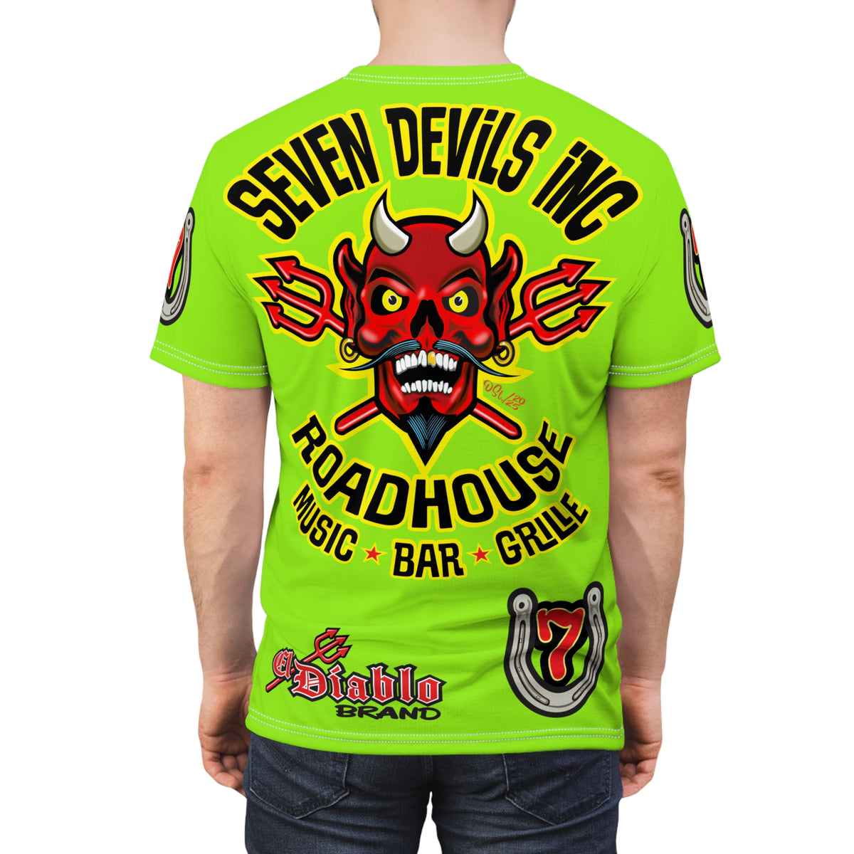 Very Special Seven Devils Road House (BLACK STAR HIVIZ LIMITED EDITION) Custom Super Riding Tee - Retro Devil Style Graphic Style
