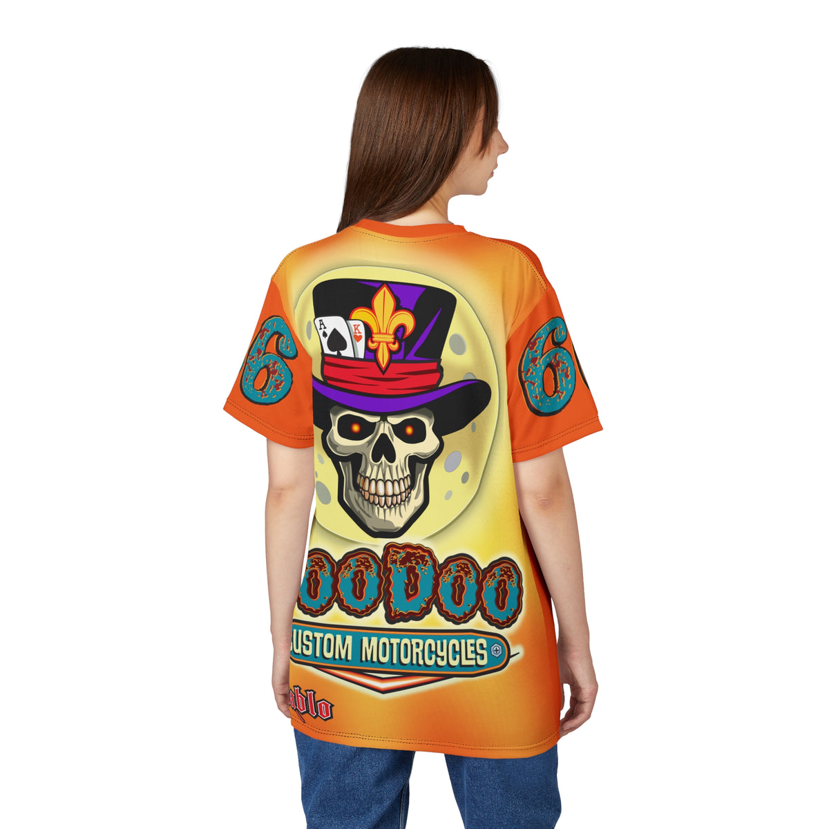 VooDoo Customs Tie Dye Orange Blast HiViz Graphic Tee – Unisex- Edgy Style for Bikers