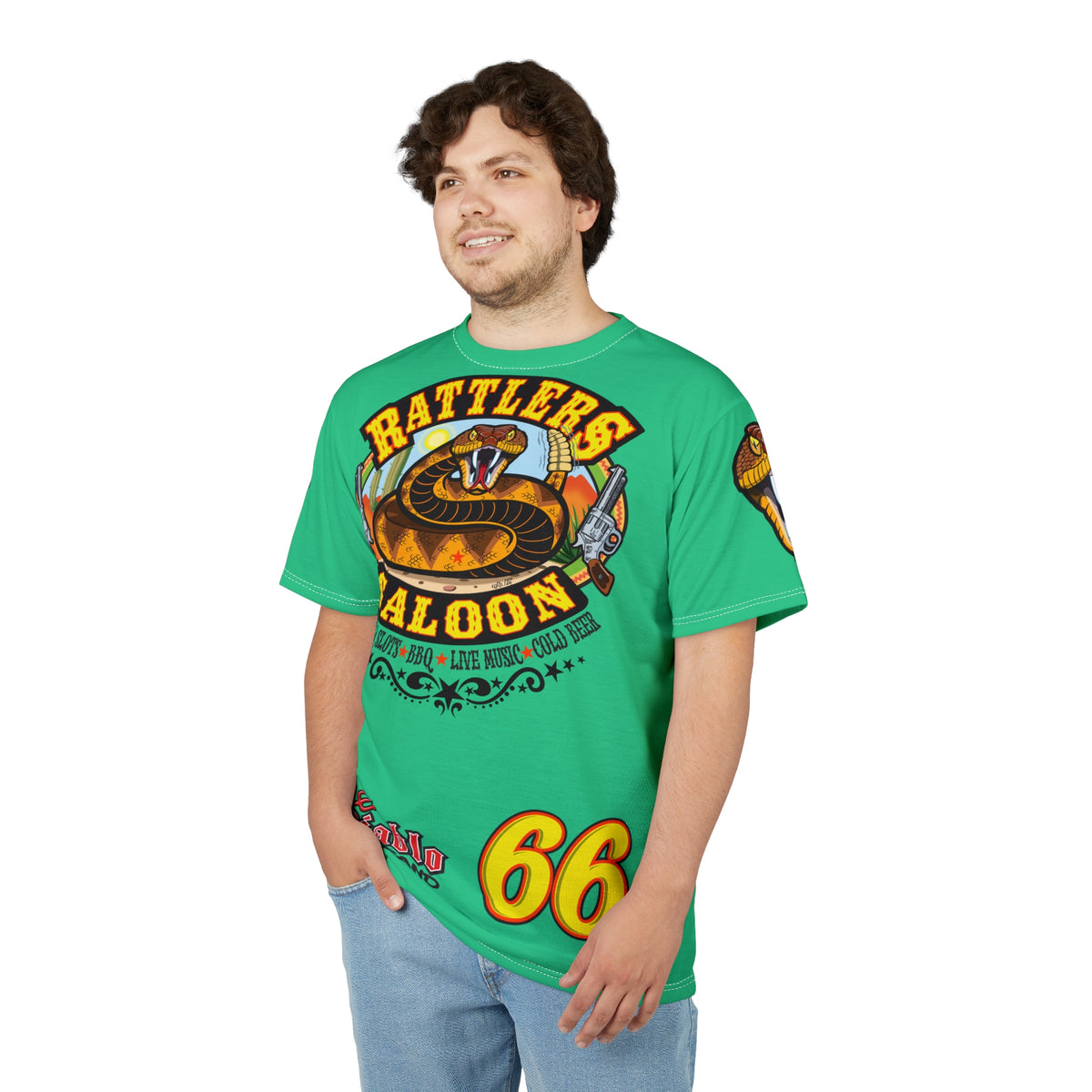 Rattlers Saloon Snake Logo Tee — Vintage Biker 66 Graphic Shirt