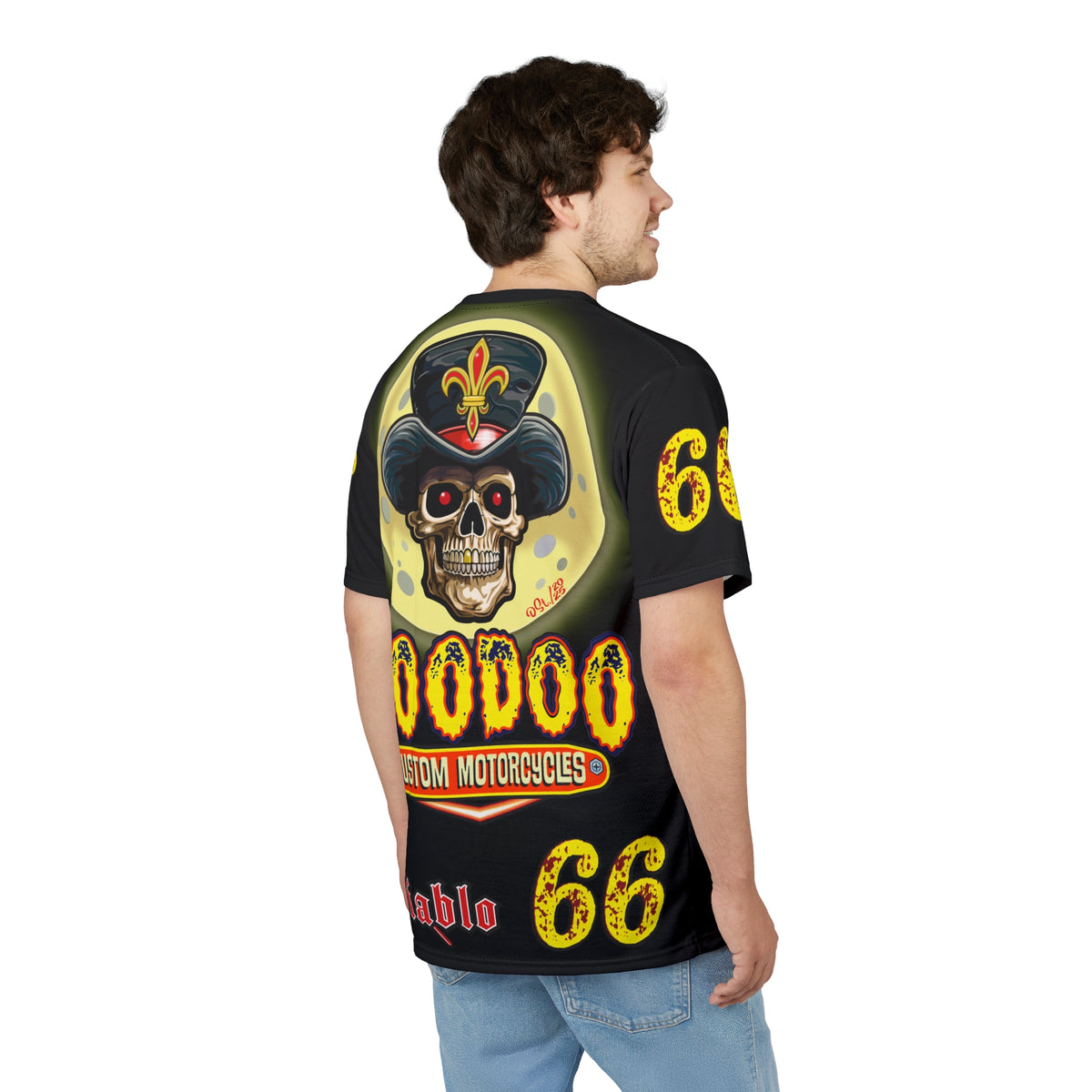 Voodoo Custom Motorcycles Black Magic HiViz Tee, Edgy Graphic Biker Shirt