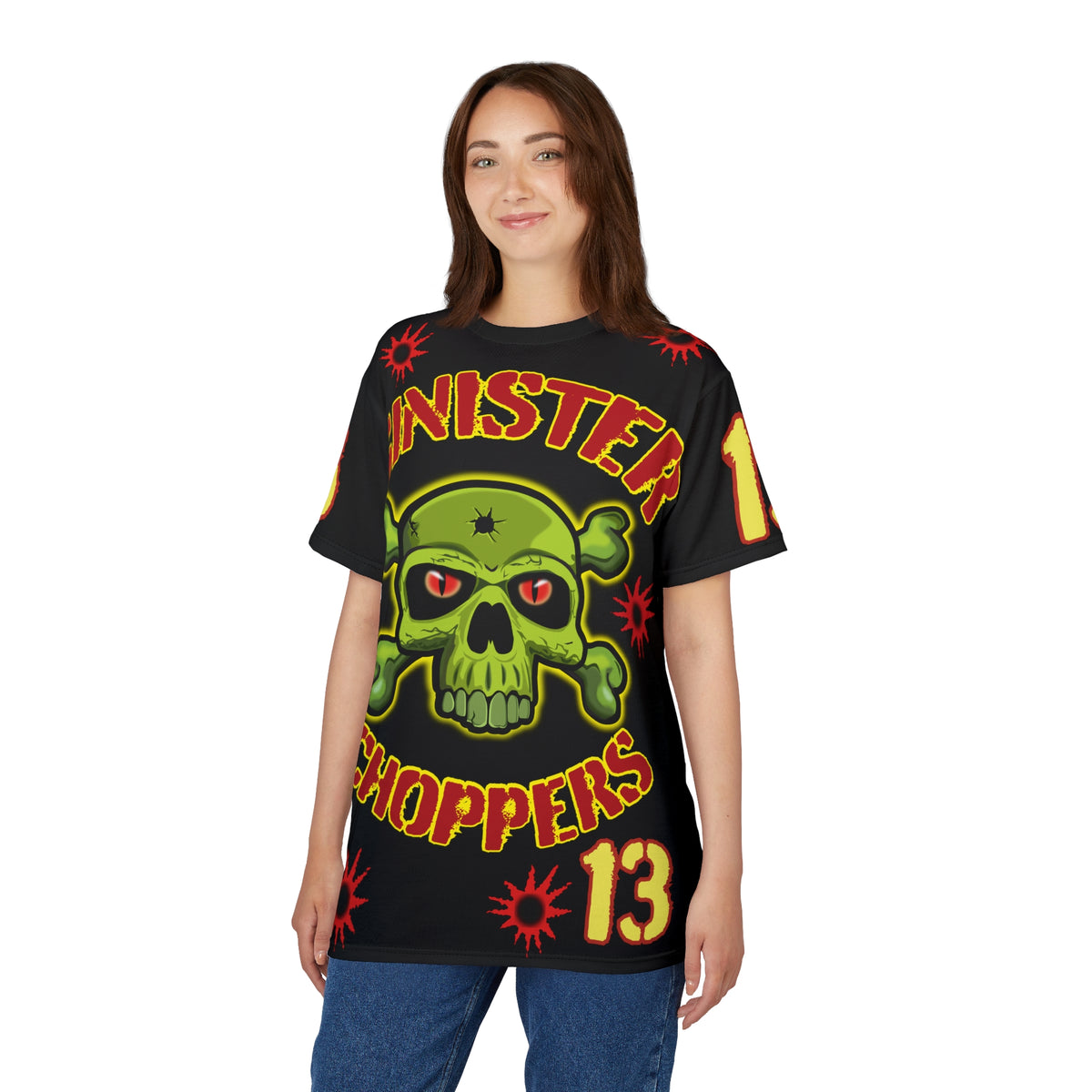Sinister Choppers Special Edition WAR CUT - HiViZ Super Tee - Black Only - Bullet Hits - Stencil Cut Lettering - Hi colour Graphics - Evil Skulls