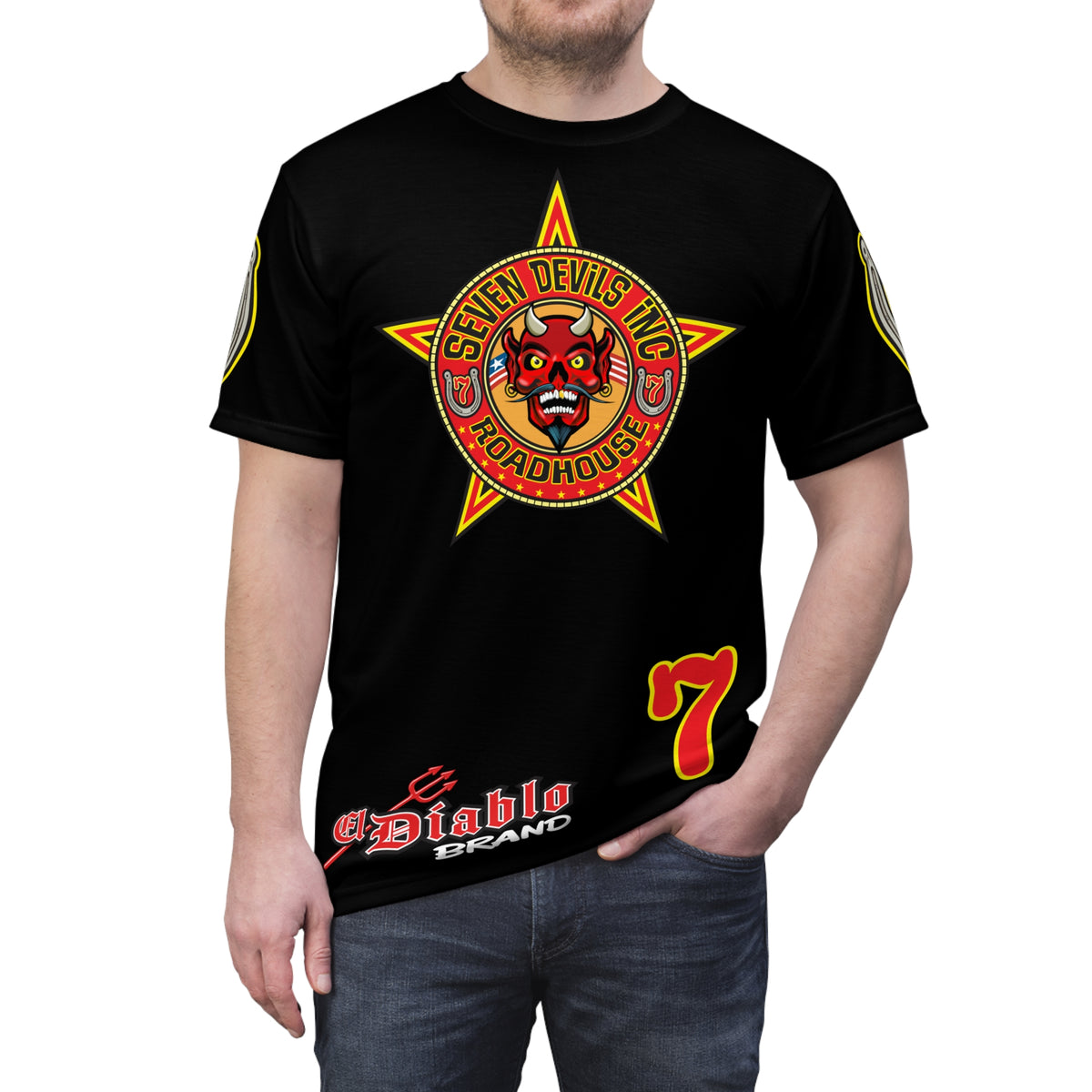 SRT Seven Devils RoadHouse Custom Super Riding Tee - Retro Devil Style Graphic Style
